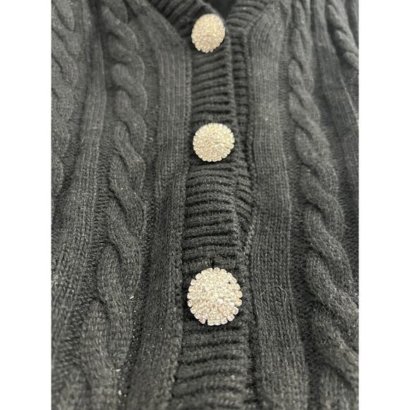 Ronny Kobo Jaelyn Jewel Embellished Buttons Cableknit Sweater Cardigan Black L - Picture 6 of 7
